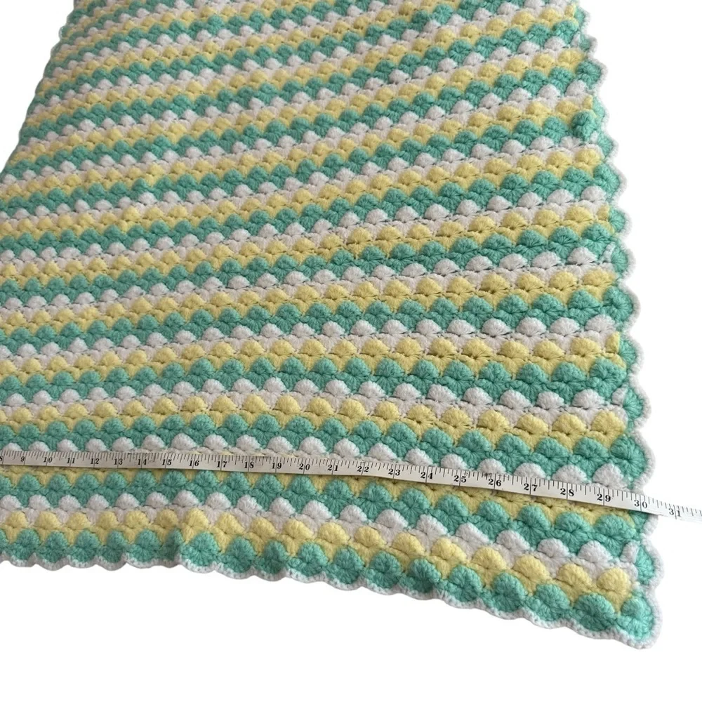 New Afghan Handmade Crochet Baby Blanket Green Yellow Boy Girl 30”x51” Swaddle